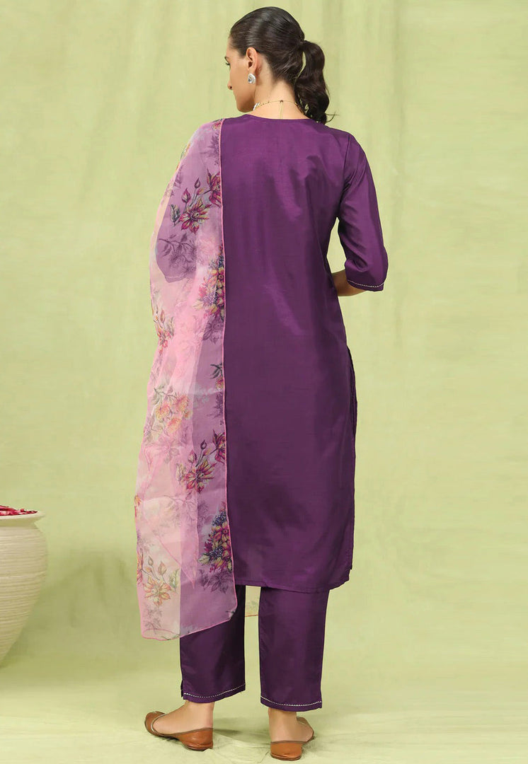 Purple Silk Readymade Pant Style Suit