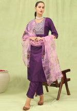 Load image into Gallery viewer, Purple Silk Readymade Pant Style Suit
