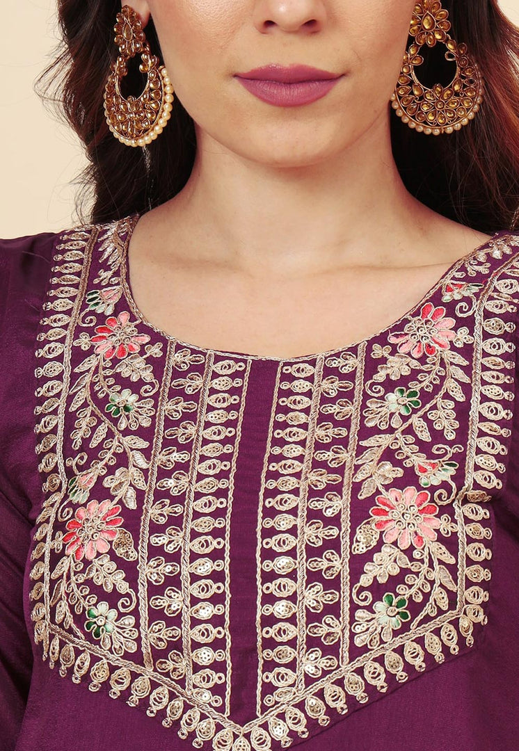 Purple Silk Readymade Pant Style Suit