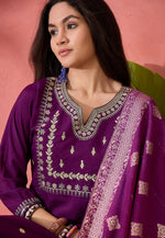 Load image into Gallery viewer, Purple Silk Readymade Pant Style Suit
