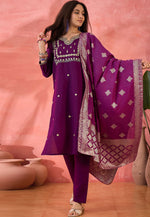 Load image into Gallery viewer, Purple Silk Readymade Pant Style Suit
