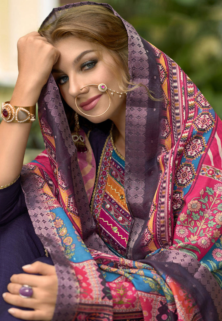 Purple Silk Readymade Pant Style Suit
