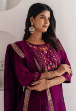 Load image into Gallery viewer, Purple Silk Readymade Pant Style Suit
