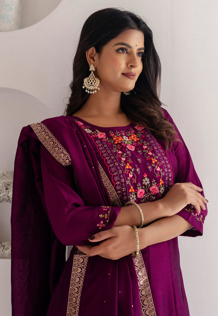 Purple Silk Readymade Pant Style Suit
