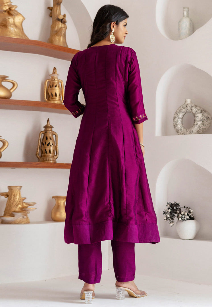 Purple Silk Readymade Pant Style Suit