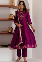 Load image into Gallery viewer, Purple Silk Readymade Pant Style Suit
