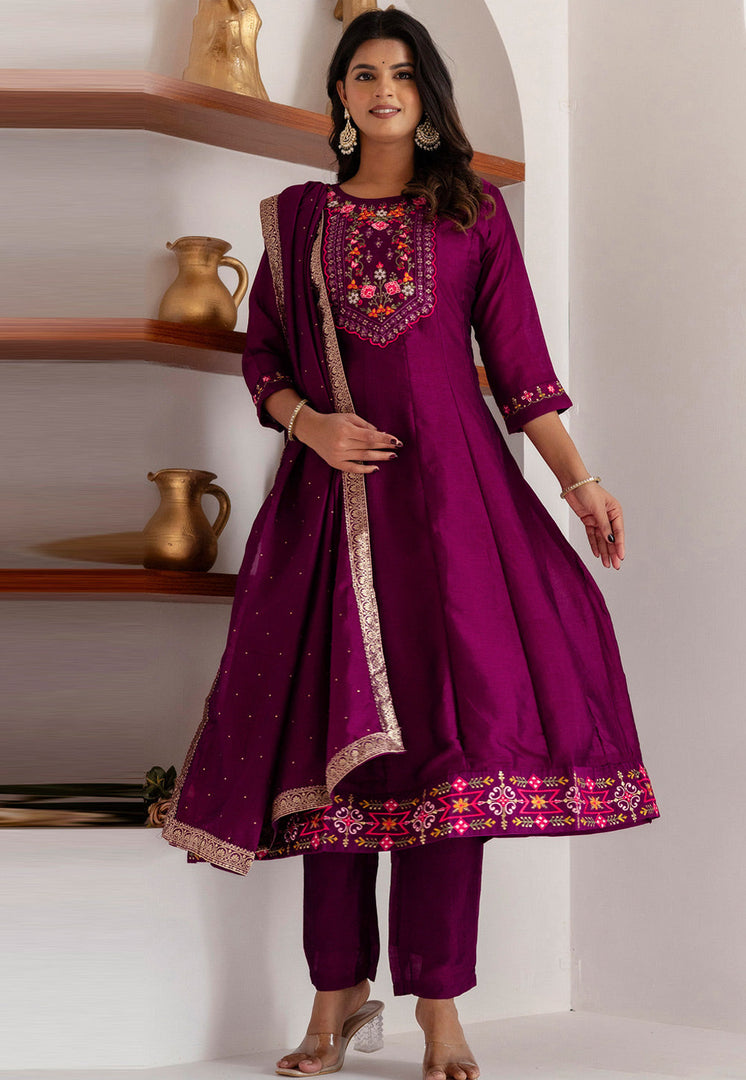 Purple Silk Readymade Pant Style Suit