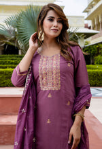 Load image into Gallery viewer, Purple Silk Readymade Pant Style Suit
