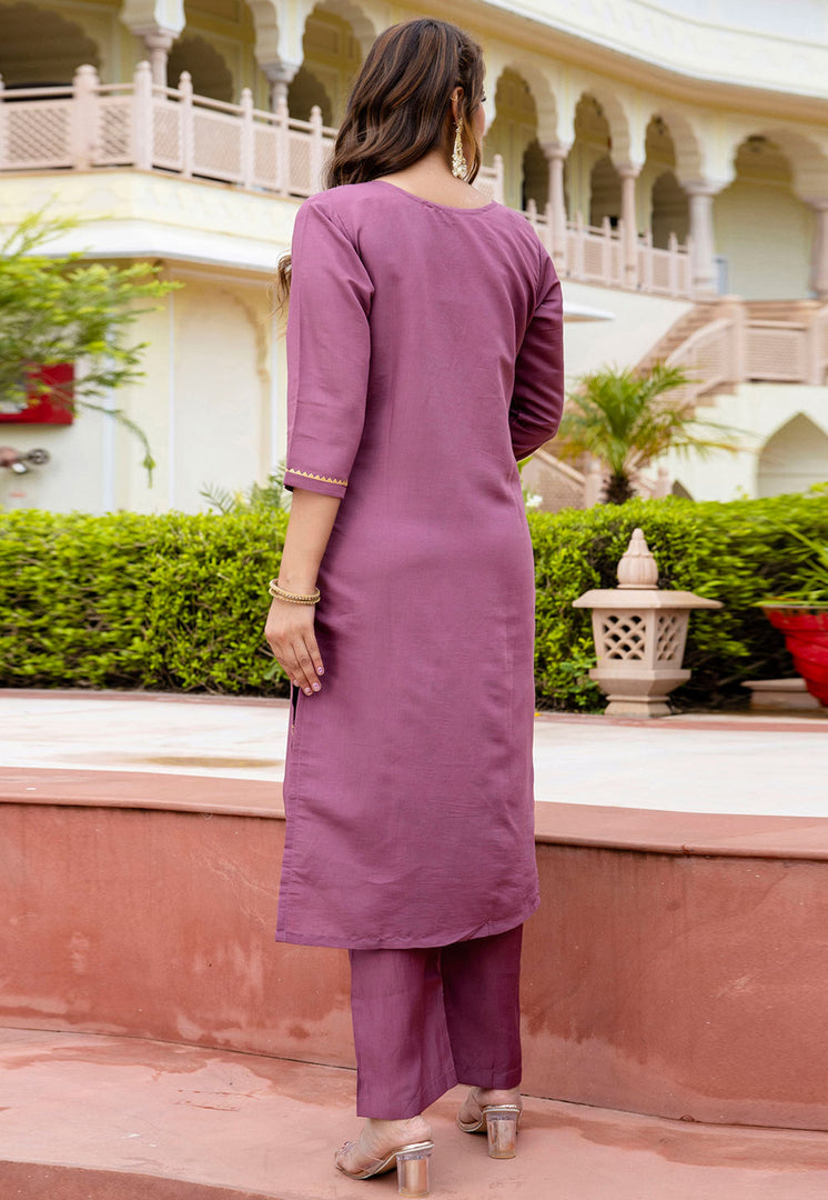 Purple Silk Readymade Pant Style Suit