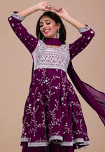 Load image into Gallery viewer, Purple Silk Readymade Patiala Suit
