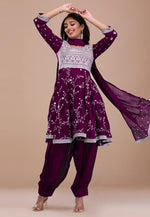 Load image into Gallery viewer, Purple Silk Readymade Patiala Suit
