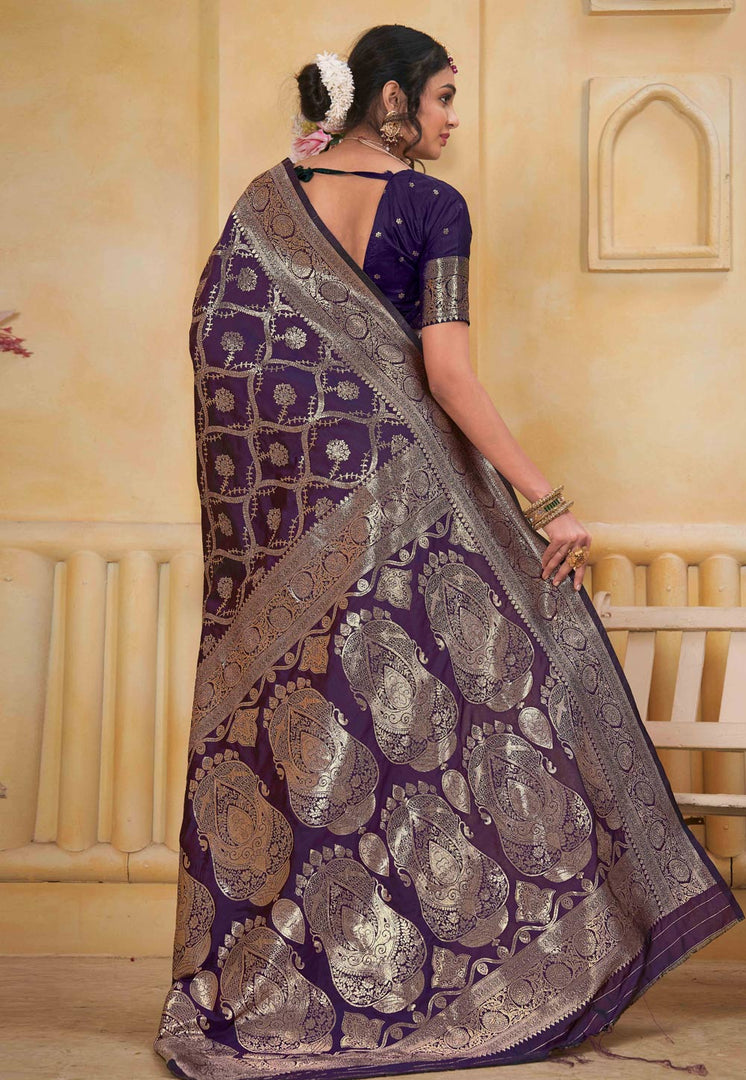 Purple Silk Saree With Blouse
