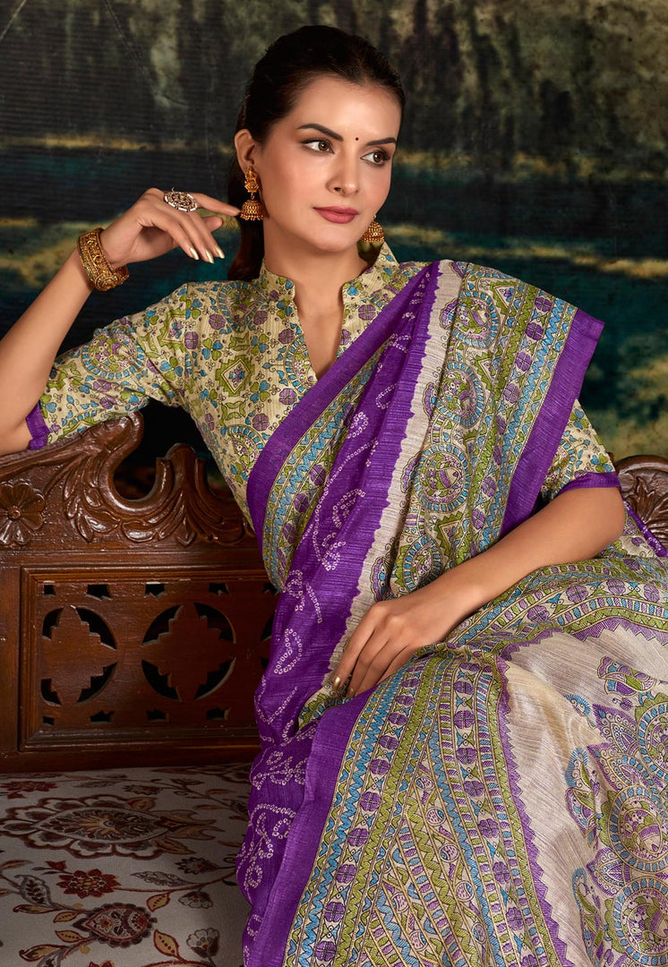 Purple Silk Saree With Blouse