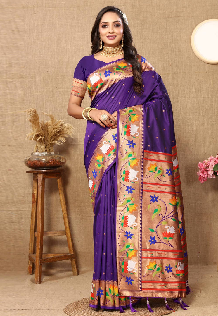 Purple Silk Saree With Blouse