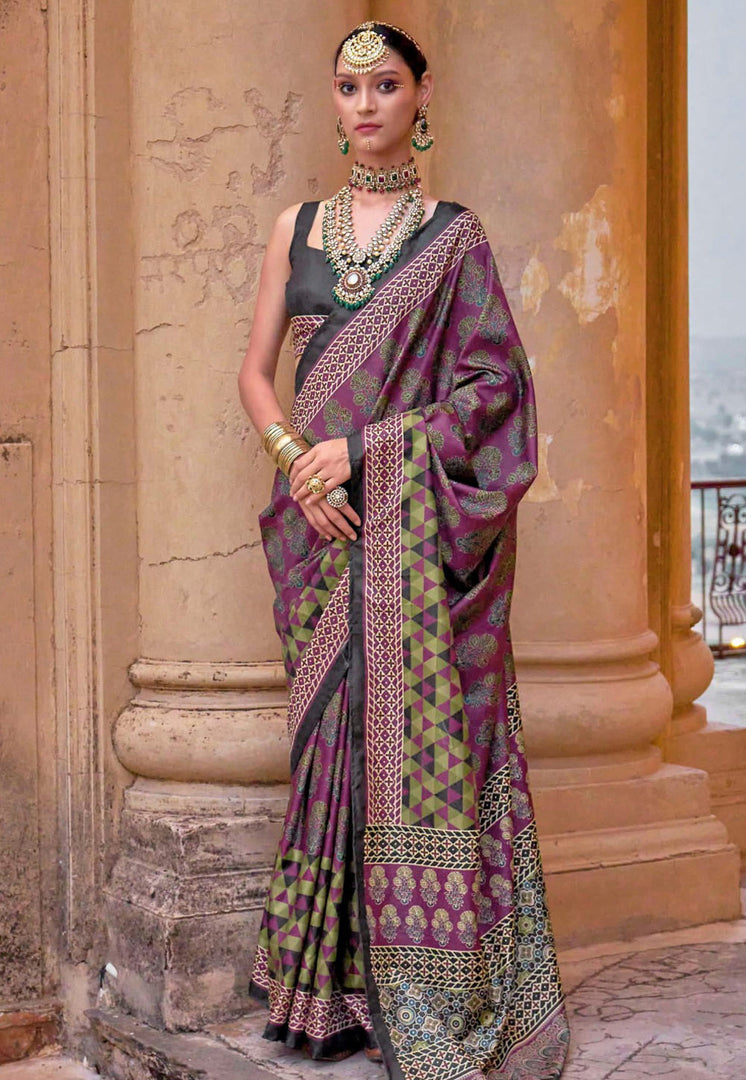 Purple Silk Saree With Blouse