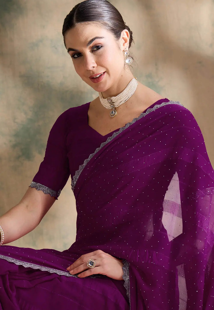 Purple Silk Saree With Blouse
