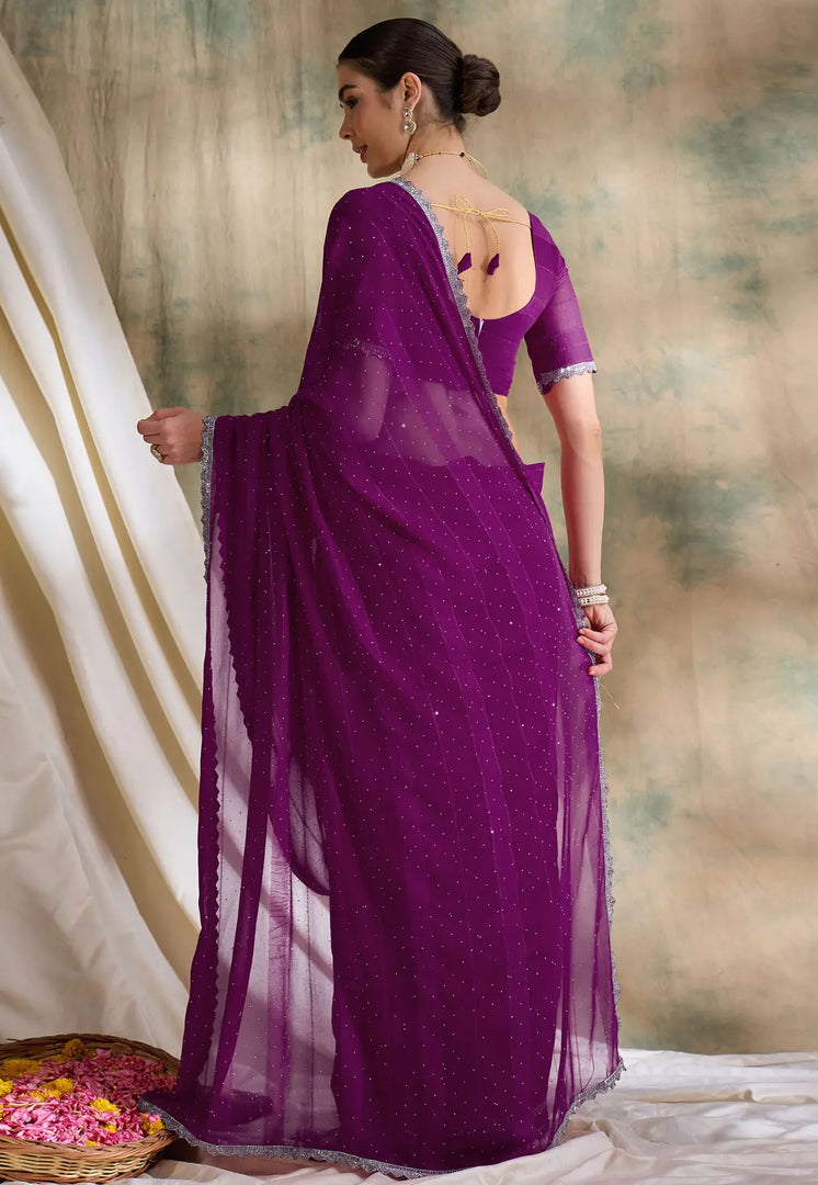 Purple Silk Saree With Blouse