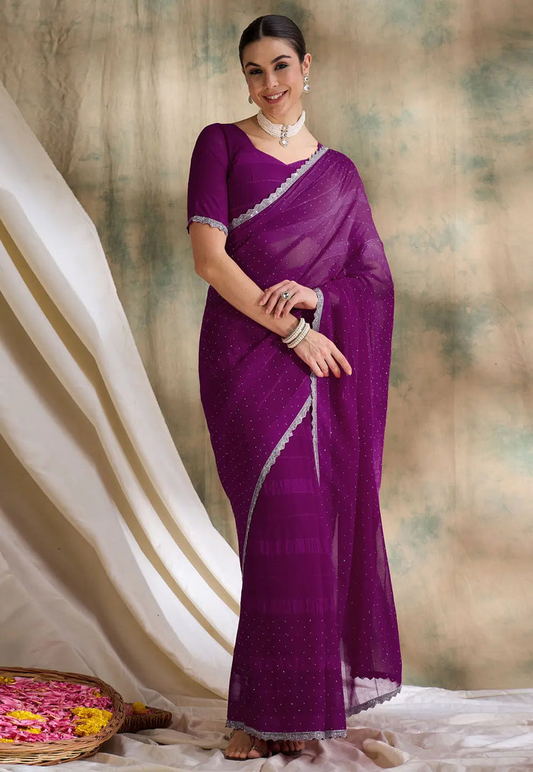 Purple Silk Saree With Blouse