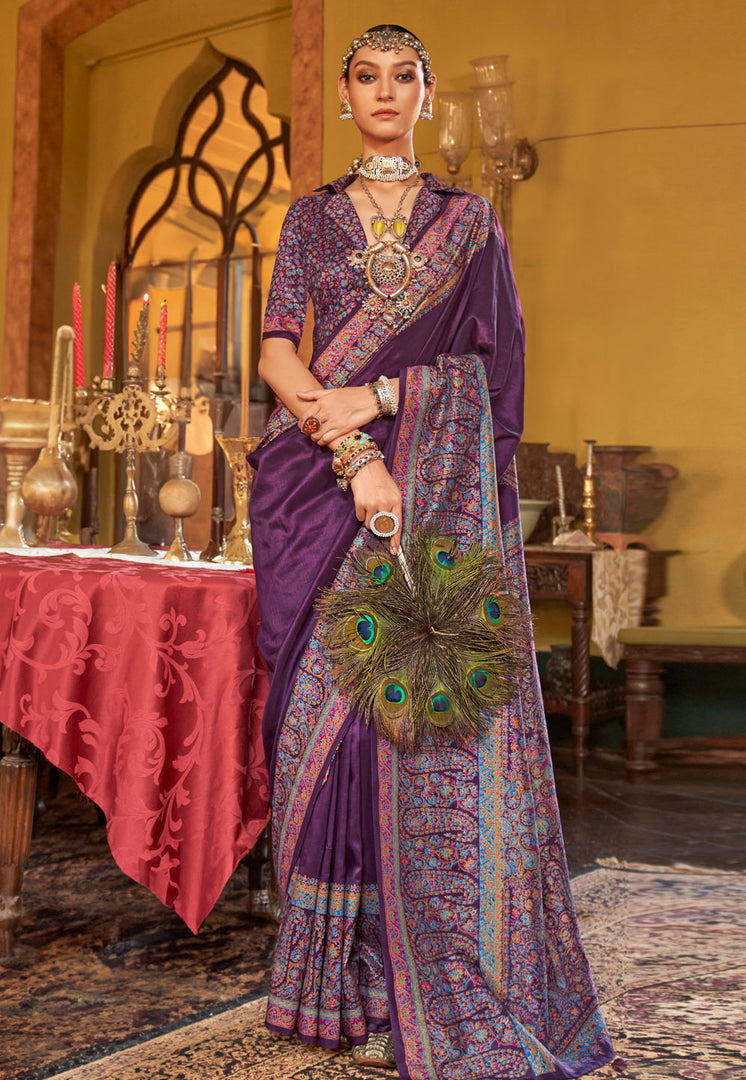 Purple Silk Saree With Blouse