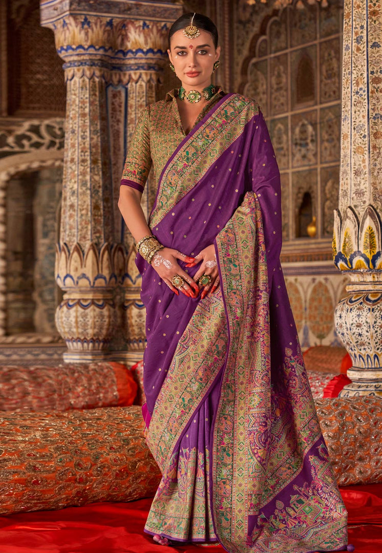 Purple Silk Saree With Blouse