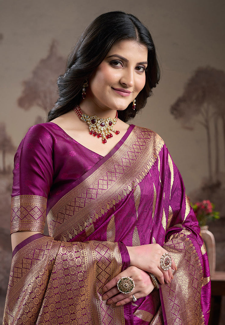 Purple Silk Saree With Blouse