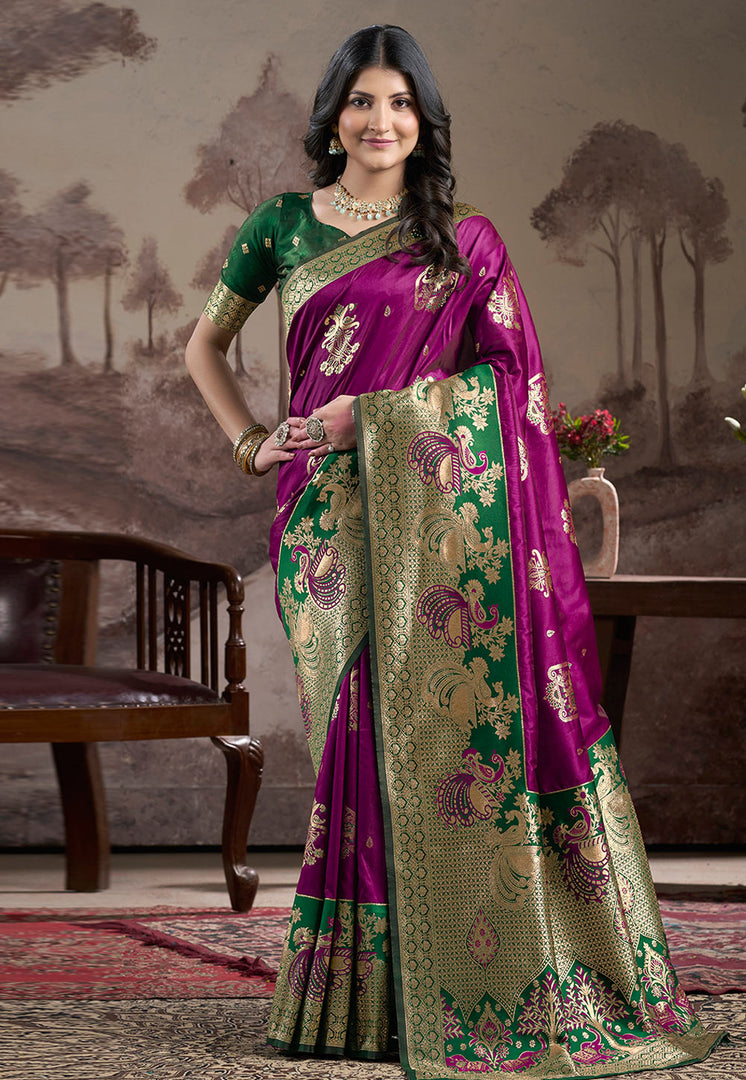 Purple Silk Saree With Blouse