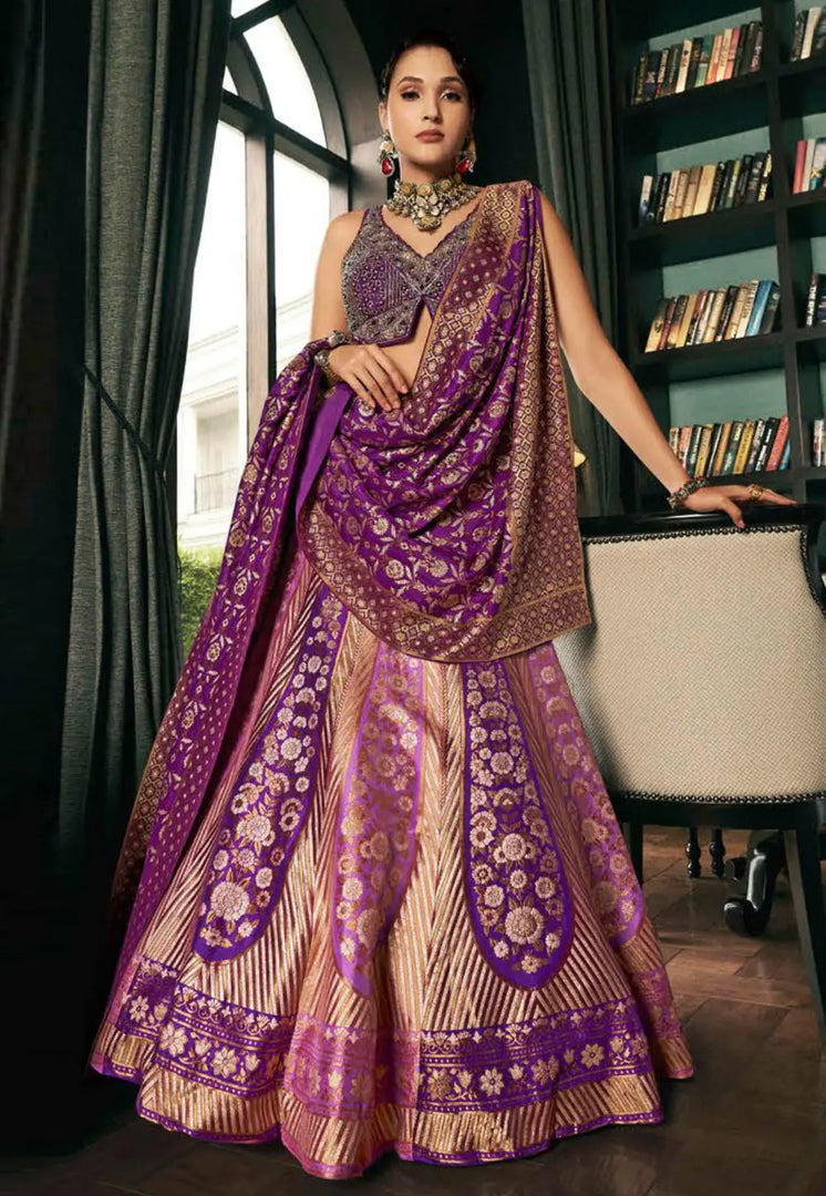 Purple Silk Wedding Lehenga Choli