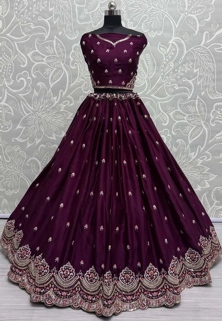 Purple Silk Wedding Lehenga Choli