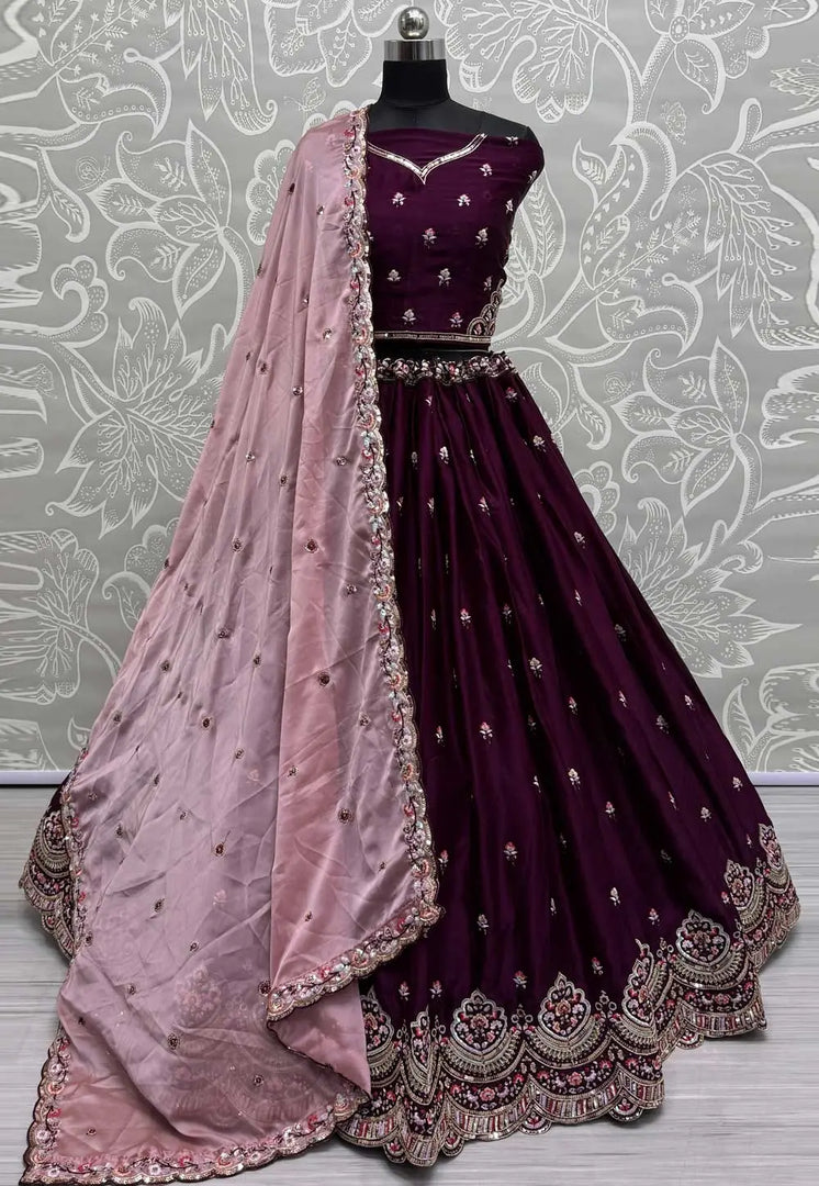 Purple Silk Wedding Lehenga Choli