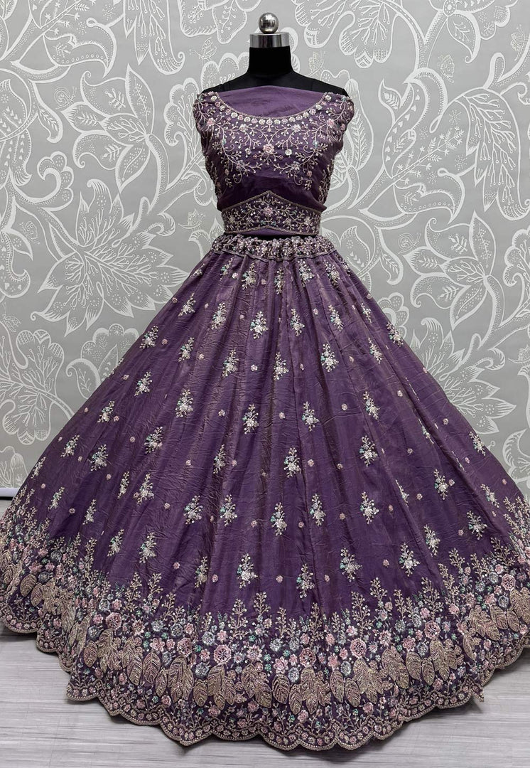 Purple Silk Wedding Lehenga Choli