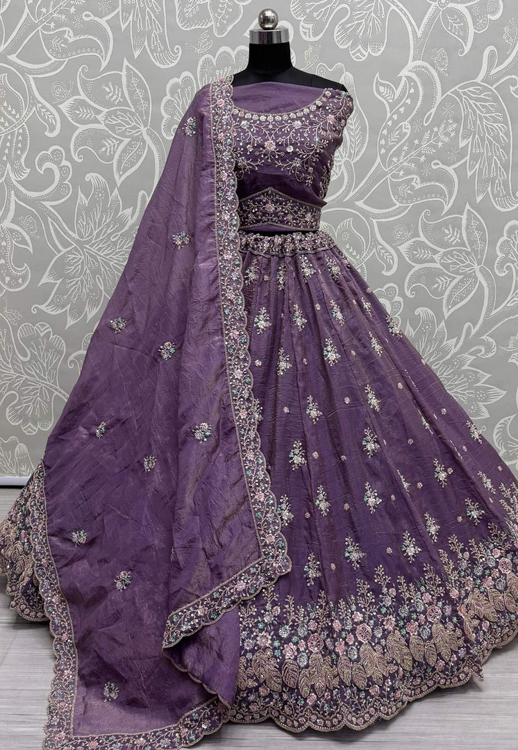 Purple Silk Wedding Lehenga Choli