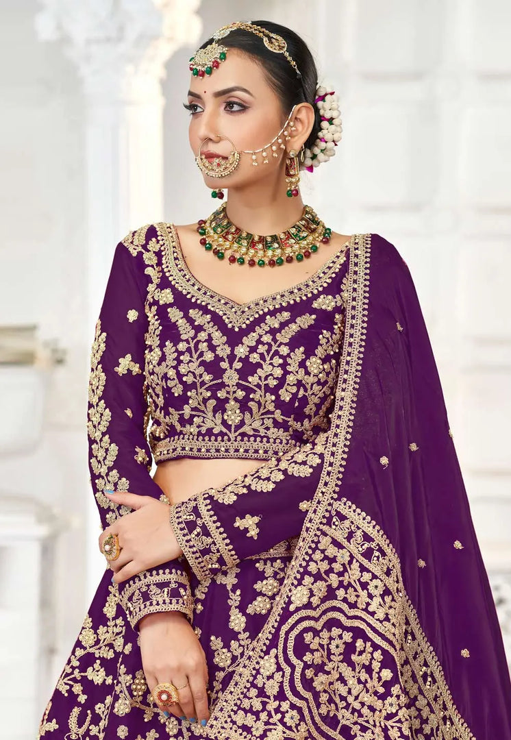 Purple Silk Wedding Lehenga Choli