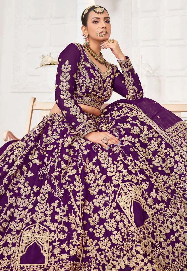 Purple Silk Wedding Lehenga Choli