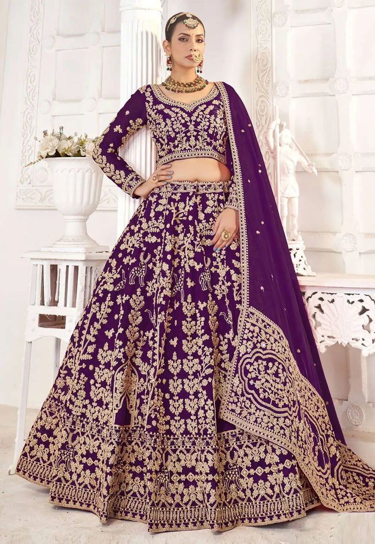 Purple Silk Wedding Lehenga Choli