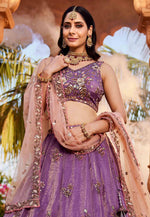 Load image into Gallery viewer, Purple Tissue Circular Lehenga Choli
