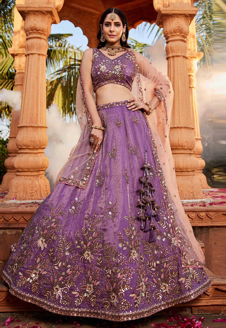 Purple Tissue Circular Lehenga Choli