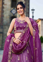Load image into Gallery viewer, Purple Tissue Lehenga Choli For Wedding
