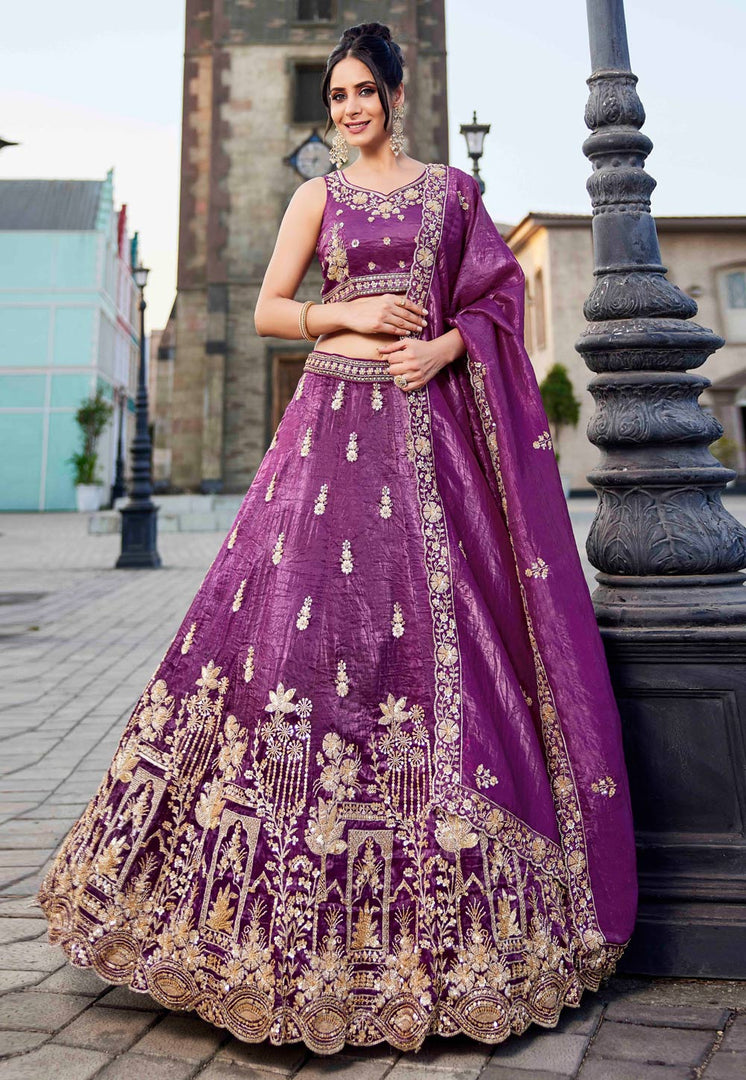 Purple Tissue Lehenga Choli For Wedding