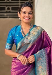 Purple Tissue Saree With Blouse