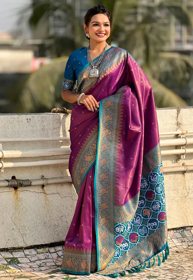 Purple Tissue Saree With Blouse