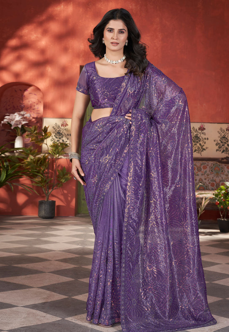 Purple Tissue Sequence Saree