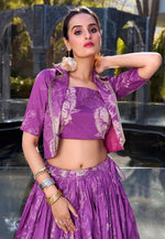 Load image into Gallery viewer, Purple Tussar Silk Floral Lehenga choli

