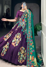 Load image into Gallery viewer, Purple Tussar Silk Floral Lehenga choli
