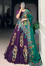 Load image into Gallery viewer, Purple Tussar Silk Floral Lehenga choli
