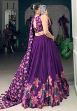 Load image into Gallery viewer, Purple Tussar Silk Floral print Lehenga choli
