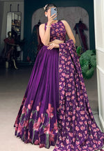 Load image into Gallery viewer, Purple Tussar Silk Floral print Lehenga choli
