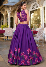 Load image into Gallery viewer, Purple Tussar Silk Floral print Lehenga choli
