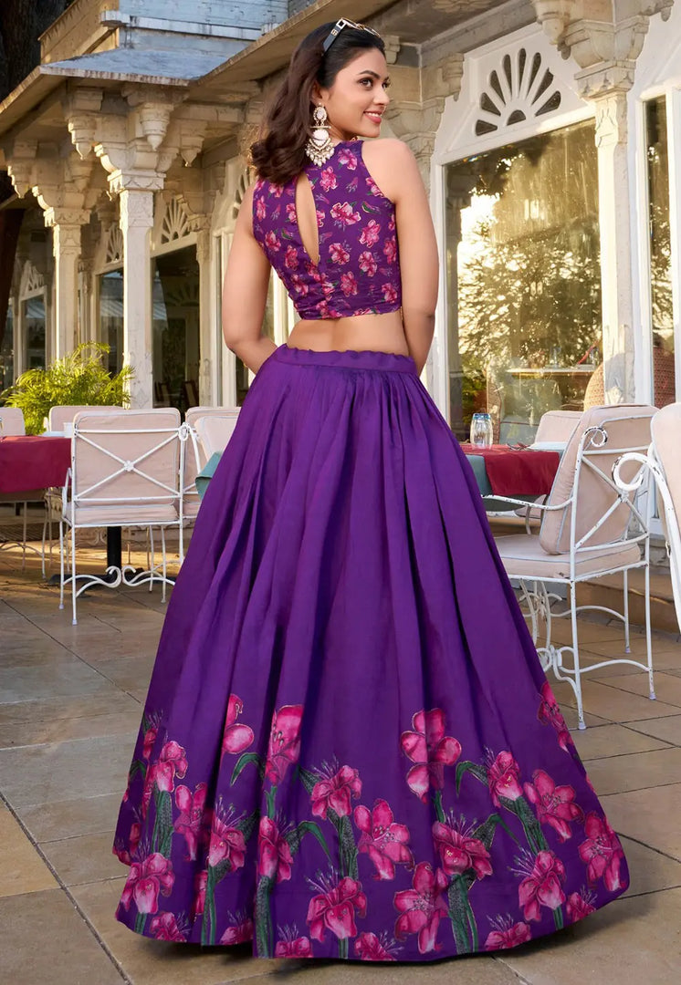 Purple Tussar Silk Floral print Lehenga choli