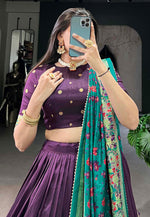 Load image into Gallery viewer, Purple Tussar Silk Lehenga Choli
