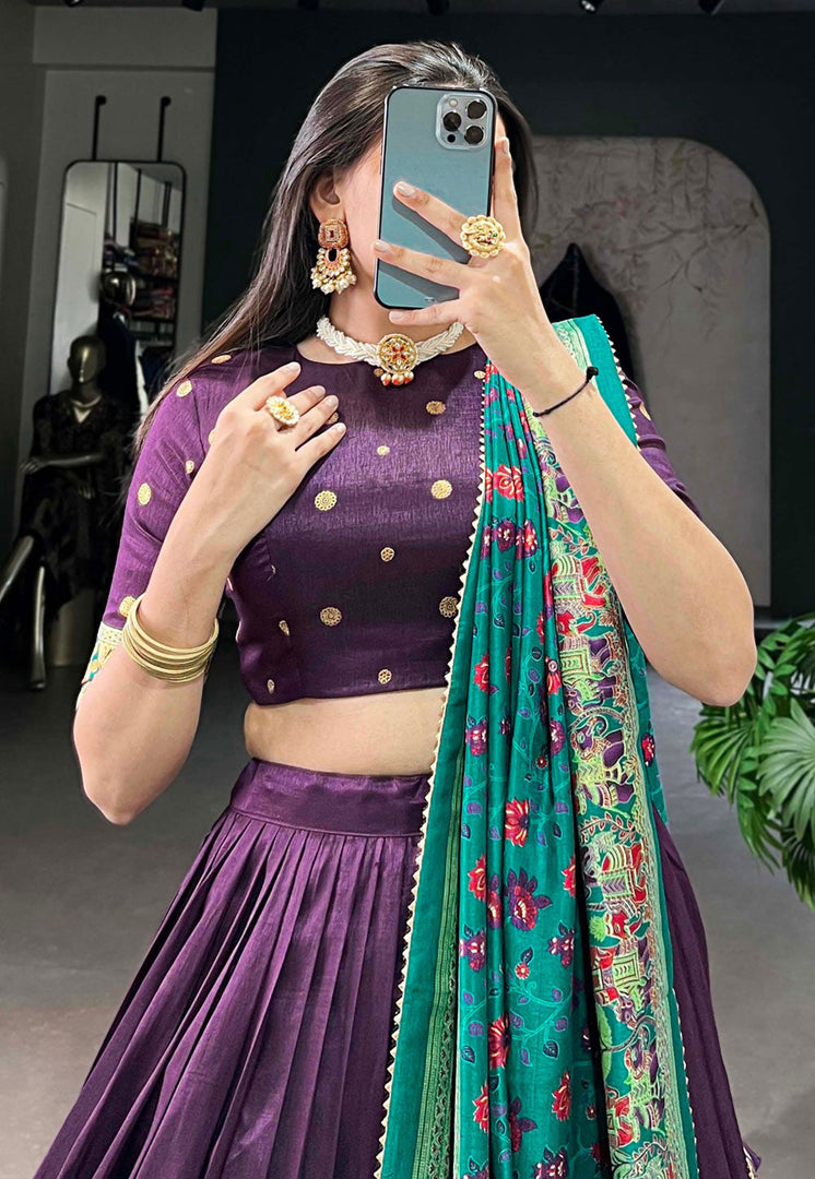 Purple Tussar Silk Lehenga Choli